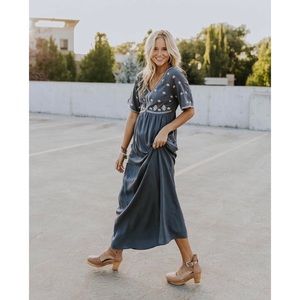 Roolee embroidered maxi dress in gray